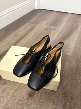 Sézane Black Leather Mary Jane Heels | Square Toe Parisian | Size 5.5 to size 6